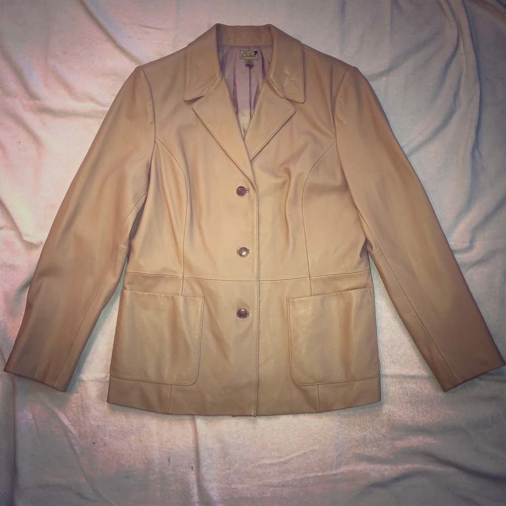 Beige/tan Lambskin Leather Jacket